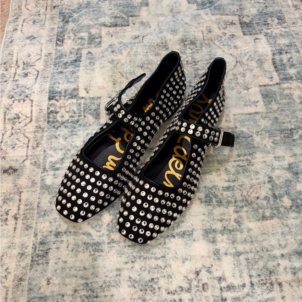 Black and Silver Studded Mary Jane Flats - Picture 2 of 9
